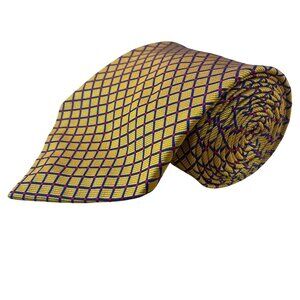Huntington Men’s Yellow Blue Silk Geometric Pattern Necktie Made In USA Classic
